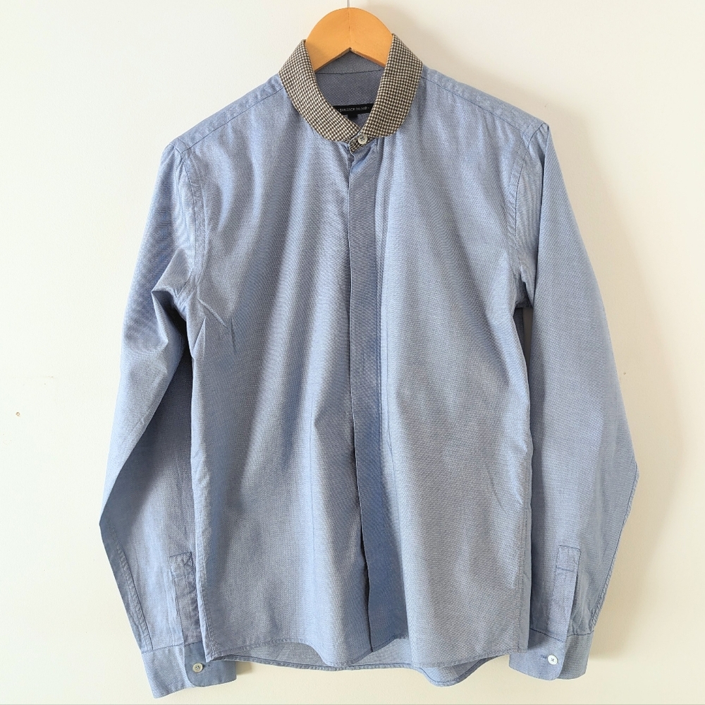 Surface to Air Men's Blue Button Down Shirt with Houndstooth Club Collar M